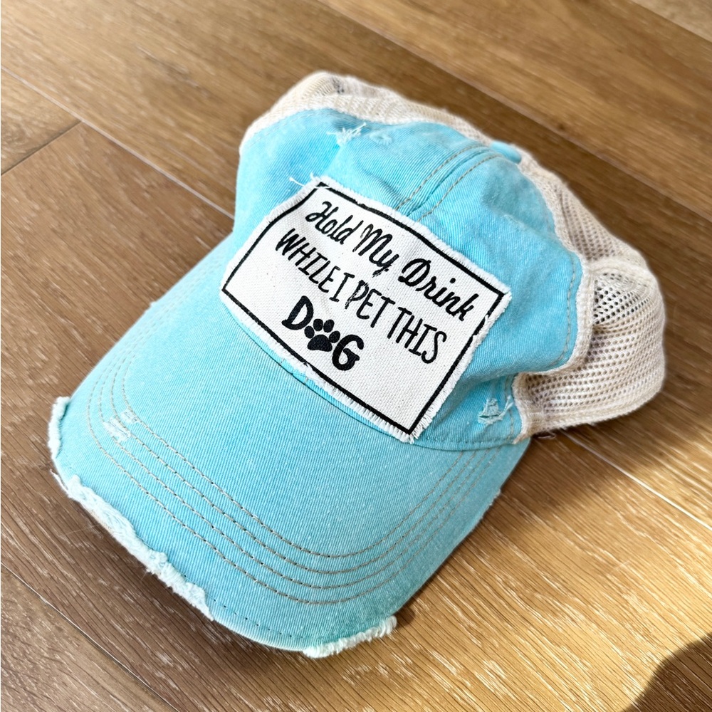 Blue Distressed Dog Lover Trucker Cap Hold My Drink While I Pet This Dog - Picture 3 of 7